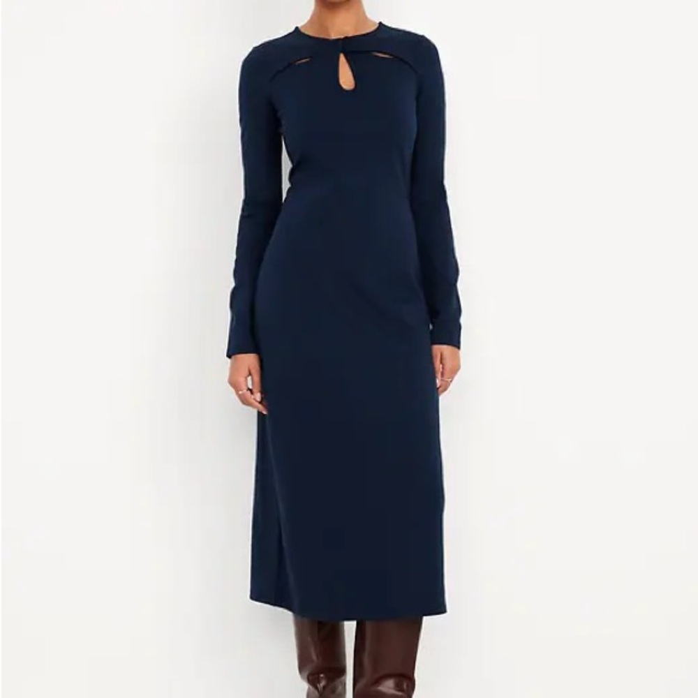 Long-Sleeve Twist-Neck Midi Dress